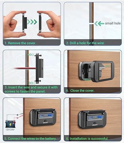 Qidoe PD 20 W Type-C & 18 W QC3.0 Dual Port Car Charger Socket – Waterproof 12 V Surface Mount Adapter for RVs, ATVs, Trucks, and Marine Use – Fast Charging with Button Switch for Ultimate Compatibility and Safety