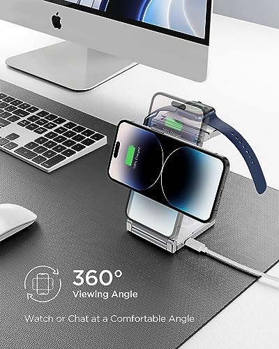 Hohosb Foldable 3-in-1 Magnetic Wireless Charger Station – Premium Zinc Alloy Design for i Phone 15/14/13/12, Air Pods Pro/3/2, and Apple Watch – Mag Safe Compatible, Fast Charging, and Travel-Friendly Solution for All Your Devices (Blue)