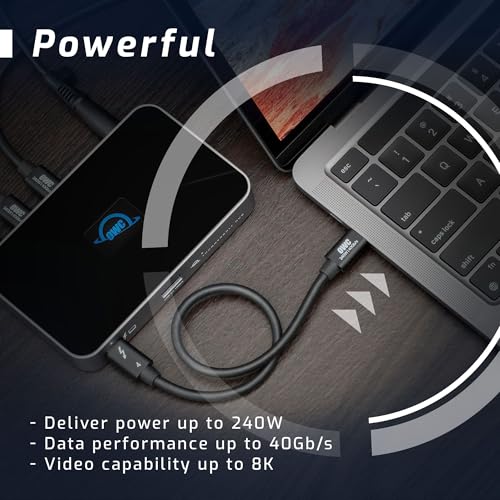 OWC Thunderbolt 4 Cable – 2.0 Meter (6.56 ft.) – Ultra-Fast 40 Gb/s Data Transfer & 100 W Power Delivery – Thunderbolt Certified, Compatible with Thunderbolt 4, 3, USB-C & USB4 Devices – Sleek Black Design for Enhanced Connectivity & Reliability