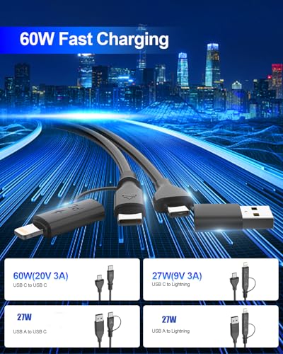 Coiled 4-in-1 USB C to C & Lightning Charging Cable Set – 3 FT Fast Charging Cord for i Phone 15/16, Samsung Devices, Compatible with Apple Car Play & Android Auto – Tangle-Free Design for Ultimate Convenience and Reliability