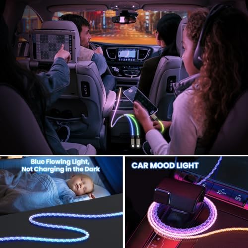 Illuminate Your Charging Routine with the 66 W RGB LED Light Up 3-in-1 USB C Charger Cable – Versatile 4 FT Cord for i Phone 16/15/14/13/12, i Pad Pro, Samsung, and Pixel Devices – Fast Charging with Enhanced Compatibility and Stylish Glow