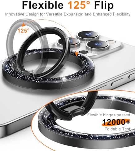 Temdan Glitter Silver Magnetic Phone Ring Holder for Mag Safe – Premium Grip and Stylish Stand for i Phone Pro Max 16 – Durable Upgrade Gear Hinge for Enhanced Flexibility and Hands-Free Viewing – Perfect Accessory for Seamless Connectivity and Fashionable Functionality