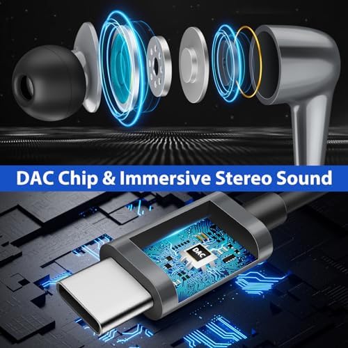Premium USB-C Earbuds for i Pad & Galaxy Tab – Hi-Fi Stereo Sound with Noise Isolation, Built-in Mic & Volume Control for Ultimate Audio Clarity – Lightweight & Durable Design Ideal for Music, Calls, and Entertainment