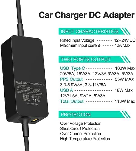 High-Speed 100 W USB-C Car Charger for Laptops and Devices – Ultimate Compatibility with Dell, Mac Book Pro, HP, Samsung, Asus – Portable Fast Charging Solution for Cars, Trucks, and Boats – Safe, Lightweight, and Compact Design for On-the-Go Power