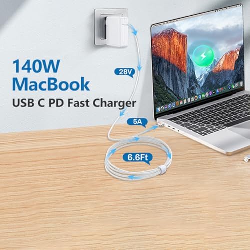 High-Speed 140 W USB-C Power Adapter for Mac Book Pro & Air – Includes Magnetic 3 Cable for Seamless Connectivity with M1, M2, M3, M4 Models (2021-2025) – Lightweight, Portable Design with Overcharge Protection for Effortless Charging Solutions