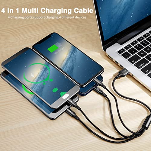 Universal 4-in-1 Fast Charging USB Cable Bundle – 10 ft Multi USB Charger for i Phone, Android, and Tablets – High-Speed 4 A Charging with IP, Type C, and Micro USB Connectors – Durable and Versatile Power Solution for Home, Office, and Travel