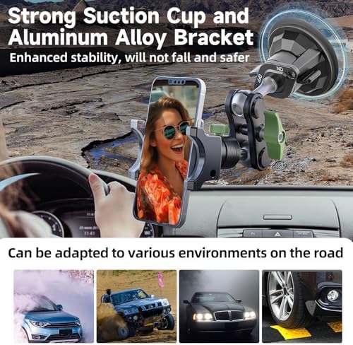 HEMMOTOP Heavy-Duty Suction Cup Car Phone Mount – 12-Inch Metal Holder with 360° Rotation for All Smartphones – Ultimate Windshield Accessory for Safe Navigation and Hands-Free Convenience in Cars and Trucks
