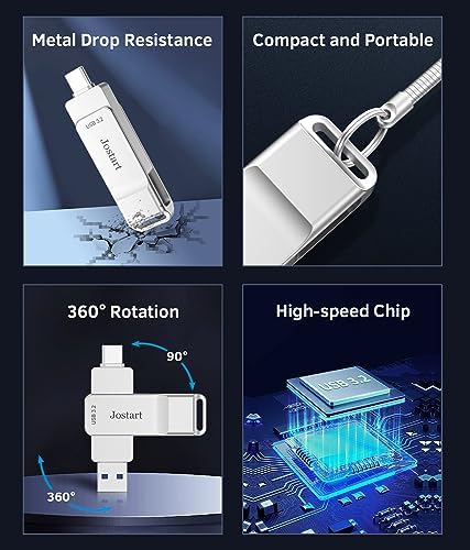 Ultra-Fast 256 GB Dual USB C Flash Drive | 500 MB/s Transfer Speed | USB 3.2 Gen 2 Memory Stick for i Phone 15, Android, PC & PS4 | Versatile Type-C & USB-A Compatibility for Effortless Data Backup and Storage Solutions