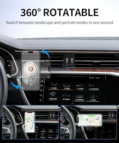 Custom-Fit Wireless Charging Phone Mount for Audi A6/A7 & S Series (2019-2025) – Qi-Compatible Holder for Hassle-Free Navigation and Hands-Free Usage, Mag Safe Ready, Effortless No-Tool Installation, Sleek Interior Upgrade, 360-Degree Rotating Design for Ultimate Viewing Flexibility