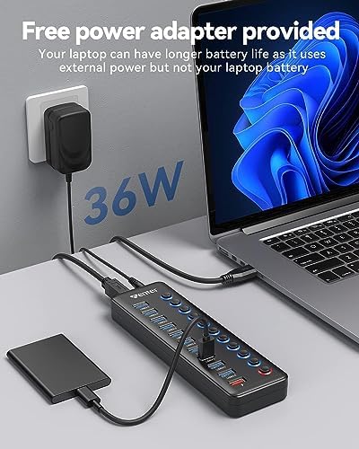 WENTER 10-Port USB Hub 3.0 with SD/TF Card Reader – Premium Aluminum Fast Charging Hub for High-Speed Data Transfer and Ultimate Device Connectivity – Perfect for PCs, Laptops, and Multitaskers