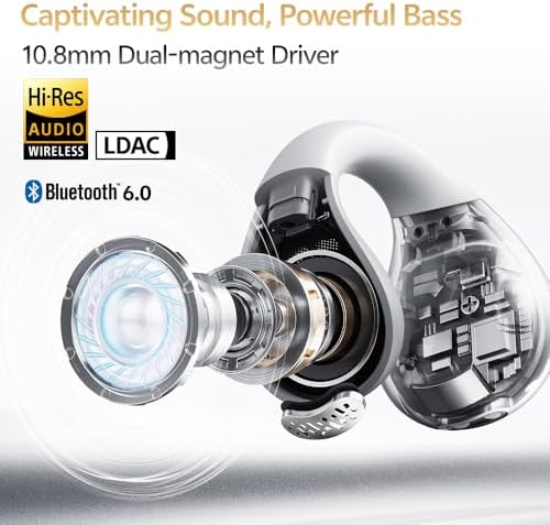 QCY Crossky C30 S Open Ear Wireless Earbuds – Ultra-Light Clip-On Design with Bluetooth 6.0, Superior LDAC Hi-Res Audio, Enhanced Deep Bass, 40-Hour Playtime, Quick Charge, and IPX5 Waterproof Rating for Active Lifestyles – Ideal for Sports and Outdoor Adventures