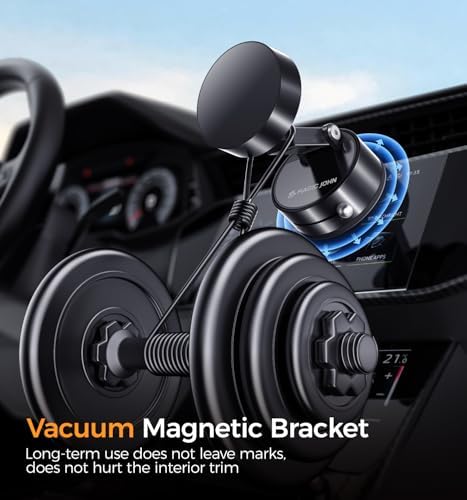 MAGIC JOHN Ultra Magnetic Car Phone Holder – 360° Rotatable Dashboard Mount for All Smartphones, Foldable Design, Strong Vacuum Grip for Secure Use, Sleek Black Finish, Effortless Installation, Ideal Hands-Free Navigation and Connectivity
