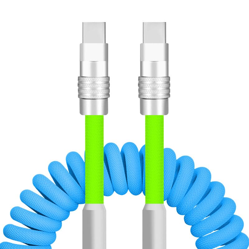 Dynamic Curly Chubby Coiled USB C Cable: 240 W Fast Charge Retractable Spiral Braid Cord for Carplay & Android Auto, Versatile Length 2.29 FT to 3.6 FT, Sleek Black and Red Design, Enhanced Compatibility for All USB-A to Type-C Devices