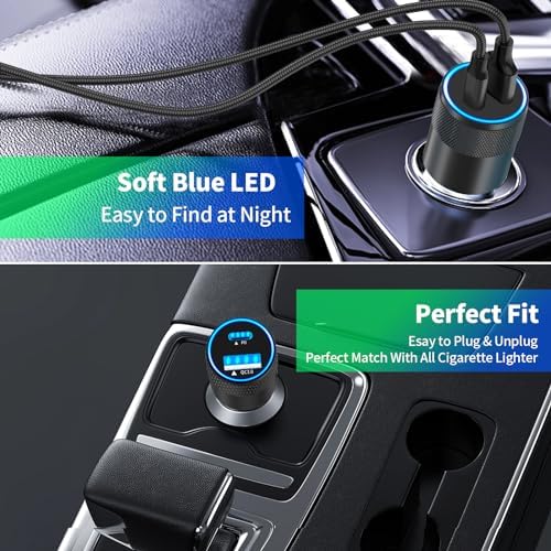 Braveridge 66 W Dual Port USB-C Car Charger for i Phone 16 – MFi Certified Fast Charging with Type-C Braided Cable – Enhanced Compatibility for i Phone 16/16 Pro Max/15/15 Pro/i Pad – Ideal for Road Trips and On-the-Go Power Solutions