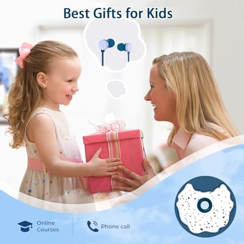 Vibrant Purple Donut Kids Earbuds – Comfortable In-Ear Headphones with Built-In Microphone and Storage Case for School Use – Perfect Wired Earphones for Learning, Play, and Active Lifestyles – Enhanced Compatibility with Multiple Devices