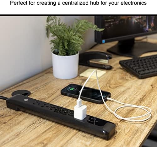 GE Ultra Pro 12-Outlet Surge Protector with 2 USB Charging Ports, 4320 Joules of Protection, 8-Foot Flexible Power Cord, Space-Saving Flat Plug, Enhanced Power Filter, Built-In Circuit Breaker, UL Listed Safety Assurance, Sleek Black Design for Home and Office Electronics