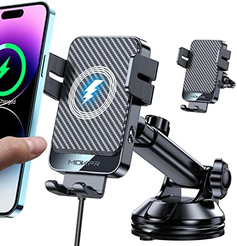 MOKPR 15 W Fast Wireless Car Charger Mount – Auto-Clamping Universal Phone Holder for i Phone 16/15/14/13/12 & Samsung S23/S22/S21 – 360° Adjustable Design for Dash, Windshield, Air Vent – Hassle-Free, High-Speed Charging Solution for On-the-Go Living