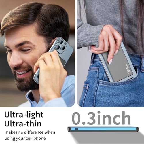 Ultra-Slim Magnetic Power Bank – 10,000 m Ah Portable Charger with Built-In Cable for i Phone 15/14/13/12 – Fast 20 W USB-C Two-Way Charging, Lightweight & Compact Design in Stylish Gray – Essential Travel Power Solution