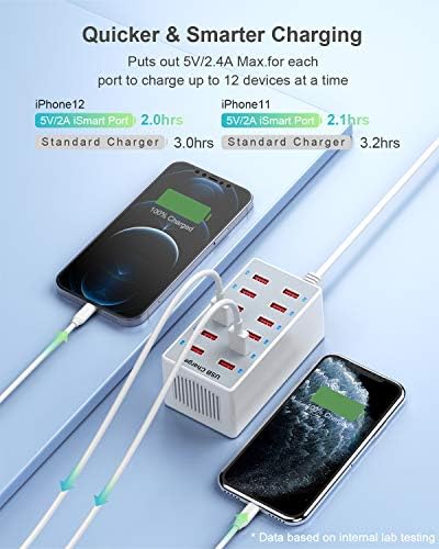 High-Efficiency 12-Port USB Charging Hub – Rapid 60 W Smart Dock for i Phone, i Pad, Galaxy and More – Ultimate Multi-Device Power Station for Home & Office with Advanced Safety Features – Streamline Your Charging Experience