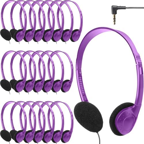 Flutesan 20 Pack Wired On-Ear Headphones – Durable Purple Classroom Headset for Students & Educators, Adjustable Comfort, Enhanced Device Compatibility, Ideal for Group Learning & Individual Study Sessions