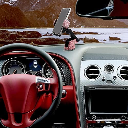 LYCARESUN Crystal Rhinestone Car Phone Mount Holder – Elegant Dashboard & Windshield Stand for Women, Universal Compatibility for Most Smartphones, Stunning Bling Car Accessory, Adjustable Viewing Angles for Hands-Free Navigation, Durable & Easy to Clean