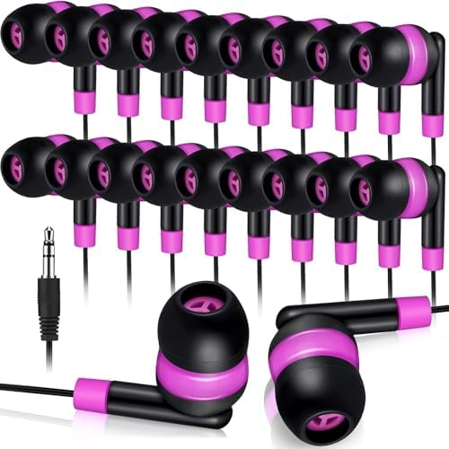 Kanayu 100-Pack Classroom Wired Earbuds – High-Quality Red Headphones with 3.5 mm Jack for Enhanced Learning Experiences, Individually Packaged for Hygiene and Easy Distribution, Ideal for Focused Listening in Libraries and Classrooms, Distraction-Free Design Without Microphone