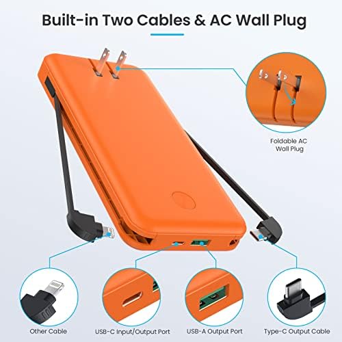 Ultra-Slim 13800 m Ah Portable Charger with Built-in Cables & AC Plug – Multi-Device USB-C Power Bank with 4 Outputs & LCD Display for i Phone, Samsung, and Android – Effortless Charging on the Go