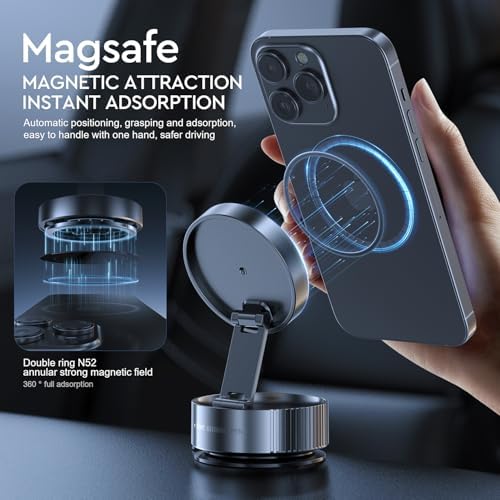 Vacuum Magnetic Phone Holder, Vacuum Magnetic Phone Stand, 360 Foldable and Retractable Double-Sided, Folding Swivel Stand, Vacuum Suction Phone Holder for Car Mirror Gym Shower, Black – Enhanced Compatibility and Speed