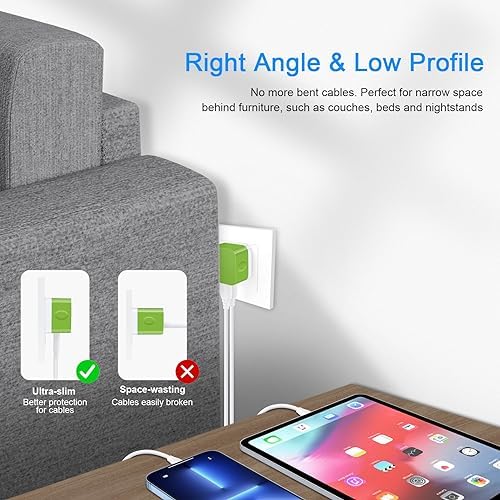 Compact USB Wall Charger 2 Pack – Low Profile Right Angle Plug Adapter for Quick Charging of i Phone 16/15/14/13/12/11 Max, i Pad Pro, Mini & Air, Samsung, Pixel – Enhanced Device Compatibility & Space-Saving Design