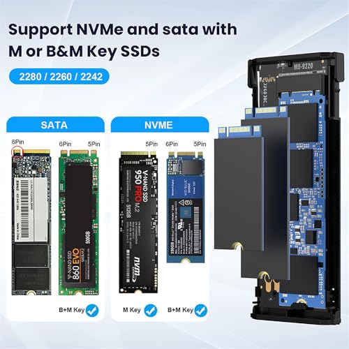 Supercharge Your Storage with Cablecc USB4 20 Gbps Type-C M.2 NVME/SATA SSD Enclosure – Effortless Data Transfer and Maximum Compatibility for 2280/2242/2260 mm Drives – RTL9220 Chipset for Enhanced Performance and Portability