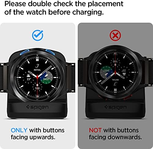 Spigen S352 Galaxy Watch Stand – Premium Charging Solution for Galaxy Watch FE, 4, 4 Classic, 3, and Active – Sleek Black Design for Enhanced Usability and Stability