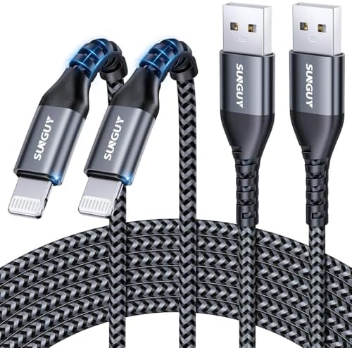 10 FT MFi Certified USB-A to Lightning Charging Cable – 2 Pack, Durable Nylon Braided Cord for Fast i Phone Charging – Compatible with i Phone 14/13/12/11 Pro Max, Mini, X, XS, XR, 8 Plus, SE & i Pad – Perfect for Home, Car & On-the-Go Use