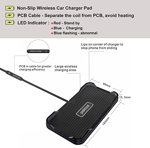 Polmxs 15 W Fast Wireless Car Charger Pad – Ultimate Compatibility for i Phone & Galaxy Devices, Sleek Non-Slip Design for Effortless Charging on the Go, Durable Cordless Charging Mat for Modern Lifestyles, Smart Temperature Control for Safe Power-Ups, Perfect for Clutter-Free Driving