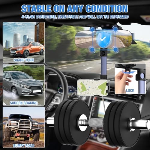 Revolutionary Rear View Mirror Phone Holder for Enhanced Driving Safety – Universal Car Phone Mount with Panoramic View, 360° Rotatable & Retractable Design for All 4”-7” Smartphones – Effortless Installation & Distraction-Free Navigation