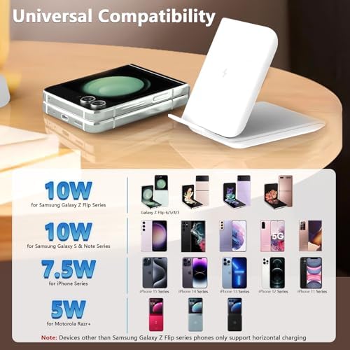 Portable 2-in-1 Fast Charging Station for Samsung Galaxy Z Flip Series – Foldable Wireless Charger with Enhanced Compatibility for Galaxy S, Note, and Watch – Ideal Travel Companion with Adapter Included – Sleek Black Design for Effortless Power on the Go