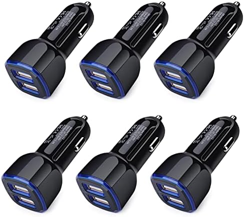 6 Pack High-Speed Dual Port USB Lighter Plug Adapter for Cars – Universal 12 V USB Charger Compatible with i Phone 15 to 6, i Pad and Samsung Galaxy S Series – Rapid Charge Your Devices on the Go with Safety Features and Compact Design