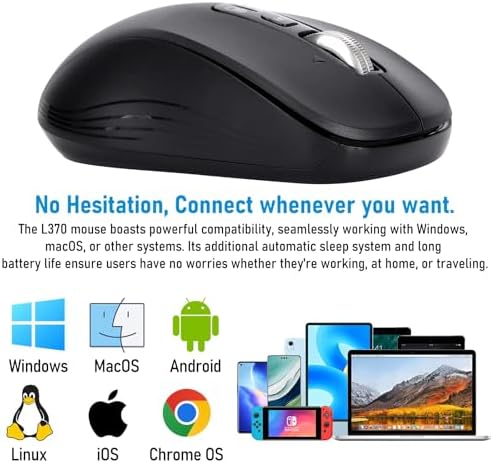 Ultimate Wireless Bluetooth Mouse with USB Connectivity – Full-Sized, Silent Operation, 4-Way Scrolling & Adjustable Cursor Speed for Seamless Multi-Device Use Including Computers, Laptops, Tablets, and Mac Books – Long Battery Life with Side Buttons for Enhanced Productivity