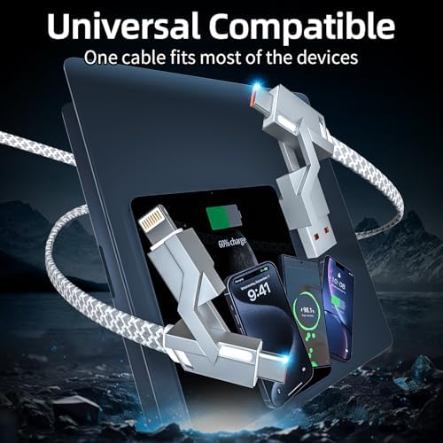 Ultimate 4-in-1 Fast Charging Cable – 65 W Multi-Device Charger with E-Mark Chip for i Phone 16/15/14/13, i Pad, and Laptops – High-Speed USB-C/Lightning Connectivity for Enhanced Performance and Versatility