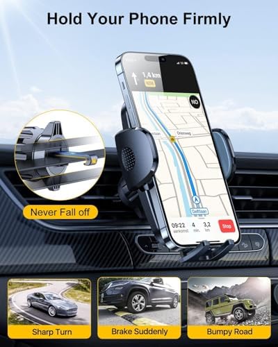3-in-1 Phone Holders for Your Car [2025 Most Stable and Flexible Suction Cup] Vent Dashboard Windshield Cell Phone Car Mount Fit for iPhone, Samsung, All Phone – Enhanced Compatibility and Speed