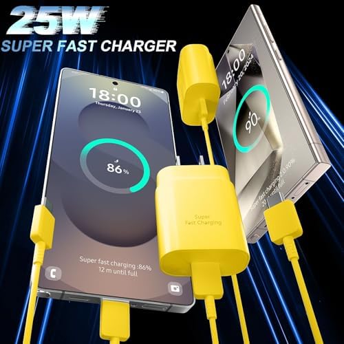 25 W Ultra-Fast Samsung Charger with 6.6 FT USB-C Cable | Rapid Charging Solution for Galaxy S25/S24/S23/S22/S21/Note Series | High-Speed Performance & Safety Features for On-the-Go Users | Ideal for Travel & Everyday Use | Boost Your Device’s Battery Life Effortlessly