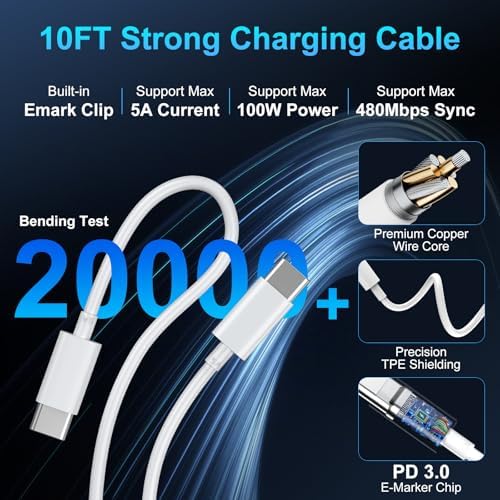 Ultra-Fast 100 W Dual-Port USB-C Charger for Mac Book Pro/Air & USB-C Devices – Includes 10 FT C to C Cable for Maximum Convenience – Unmatched Compatibility with i Phone & Samsung Galaxy – Optimal Safety with Advanced Protection Features – Perfect for M1/M2/M3 Chip Performance – 18-Month Hassle-Free Warranty for Peace of Mind