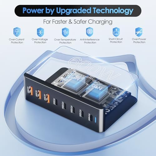 Ultra-Fast 500 W Ga N III 8-Port USB C Charging Hub – Multi-Device Fast Charger Station for Mac Book, i Phone, i Pad, Dell & More – Optimized for Speed and Versatility in Home & Office Charging Solutions