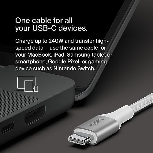 Belkin 6.6 ft USB C to USB C Charging Cable – 240 W Type-C Fast Charger for i Phone 16, Galaxy S25, Pixel 9, Mac Book, i Pad Pro, Chromebook, and Switch Steam Deck – Durable, High-Speed Connection for Enhanced Device Performance – Sleek Black Finish