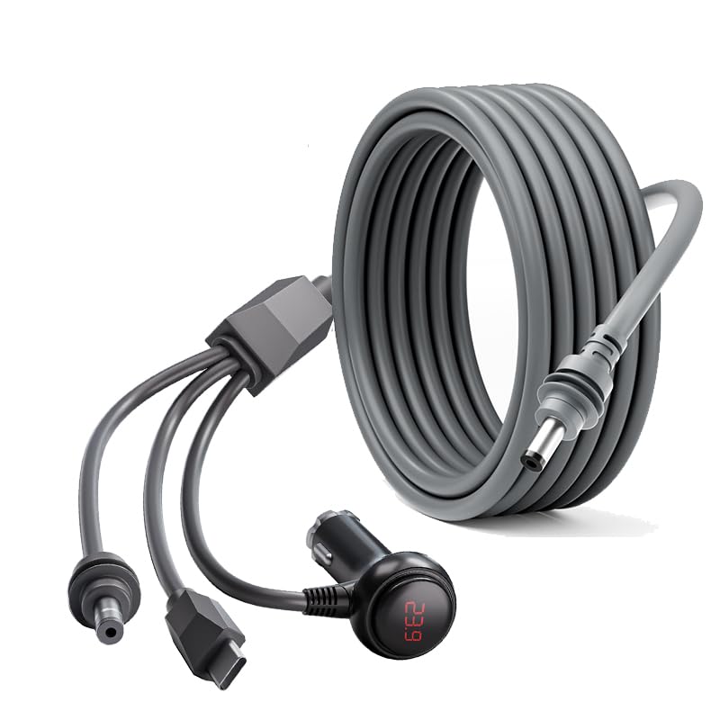 Ultimate Gem Coo Starlink Mini Cable – 3-in-1 Heavy Duty Car Charger with Real-Time Voltage Display, 10 FT DC Power Cable, and USB C to 12-24 V Cigarette Lighter Plug for Enhanced Device Compatibility and Fast Charging on the Go