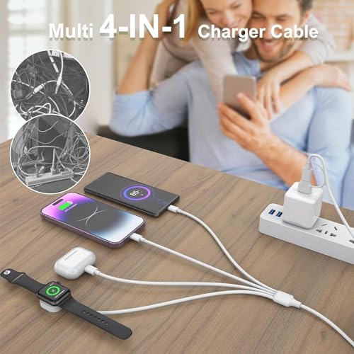 Ultimate 6-in-1 Travel USB C Charging Cable for Apple Devices – Fast Charge i Watch, i Phone, and i Pad with Versatile 3 M Type C & USB A Adapter Combo for Series 8, 7, 6, 5, 4, 3, 2, SE – Lightweight, Durable, and Perfect for On-the-Go Charging
