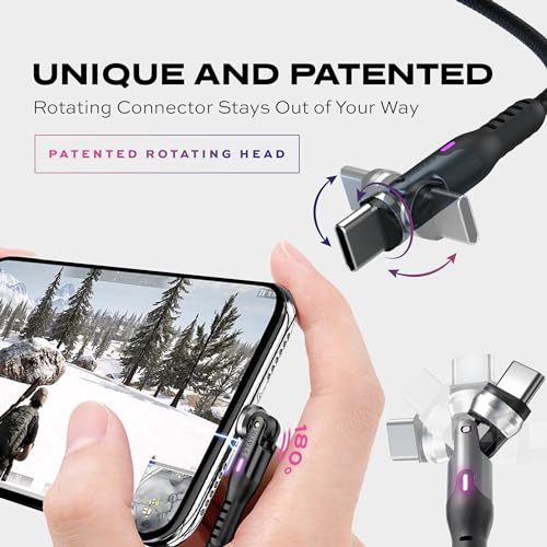 Statik Power Pivot 12 W USB-C Cable – 6 FT Right-Angle Design with 360-Degree Rotating Head for Seamless Charging & Data Transfer, Ideal for Home & Office Setup, Compatible with Smartphones, Tablets, and Laptops, Premium Durability & Flexibility for Enhanced Convenience and Performance