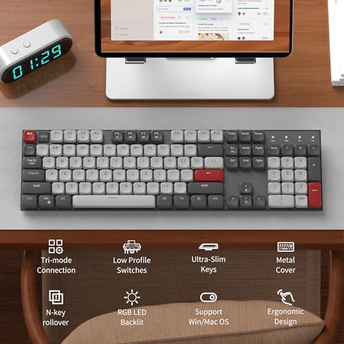 Transform Your Workspace with the Mage Gee Moon104 Wireless Mechanical Keyboard – RGB Backlit, Triple-Mode Connectivity (2.4 GHz, Bluetooth, USB-C) for Enhanced Productivity on PCs, Laptops, and Smart TVs – Ergonomic Design for Comfort and Speed