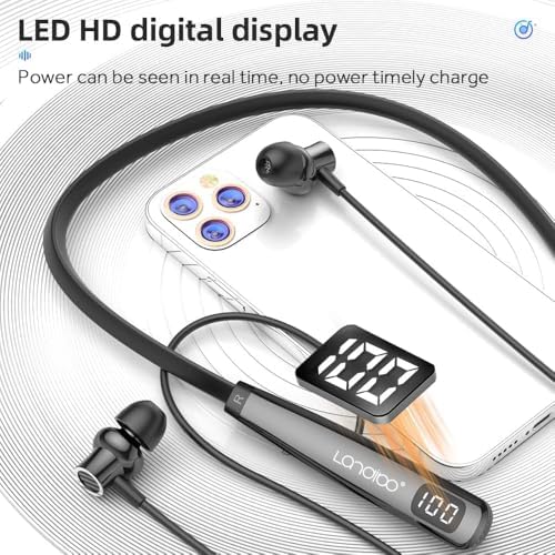 Revolutionary Bluetooth 5.0 Neck Earbuds with 100-Hour Playback – IPX5 Waterproof Sports Headphones for Active Lifestyles, Magnetic Design, Built-in Microphone & TF Card Slot for Ultimate Convenience – Perfect for Gym, Running, and Outdoor Activities (Model A12)