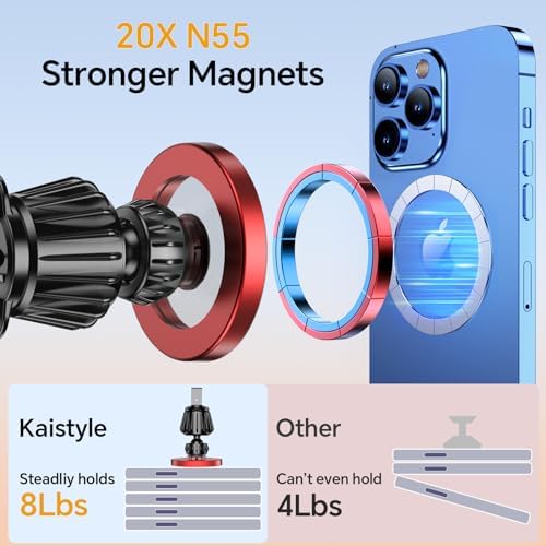Kaistyle Mag Safe Car Mount: Ultra-Strong 20-Magnet Magnetic Phone Holder with 360° Rotation for i Phone 12-16 Plus | Premium Dashboard Accessory for Safe Navigation | Effortless Installation & Maximum Stability for Modern Drivers