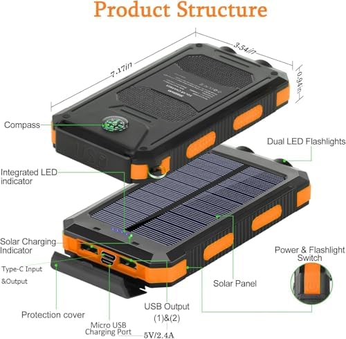 Ultimate 38800 m Ah Waterproof Solar Power Bank – Fast Charging Type-C Portable Charger for All Devices with Triple Output and LED Flashlight – Essential for Outdoor Adventures, Camping, and Travel